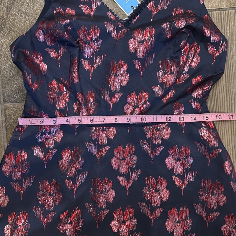 NWT Draper James Floral Jacquard Midi Dress Size 8 Fit Flare Navy Pink Metallic - Picture 9 of 13